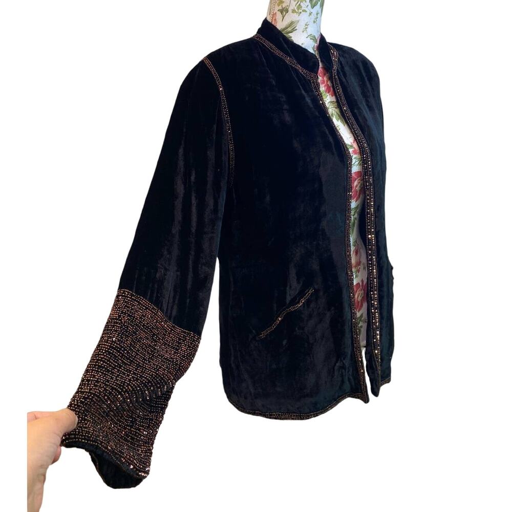 Soft Surroungings Black Velvet embellished Oversized Jacket M Heavy Beaded